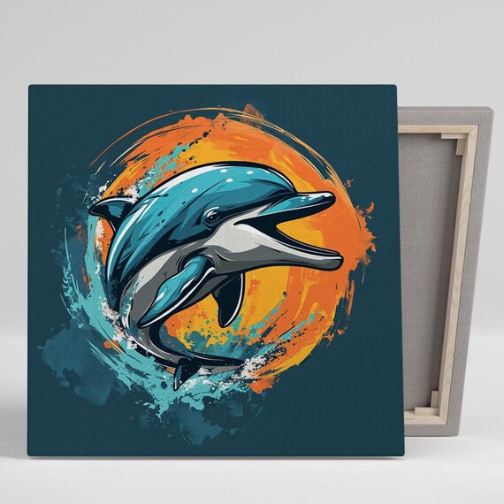 Dolphin Splash Wall Art Or Poster Contemporary Coastal Decor Living Room Bathroom Childrens Office Minimalist Wall Art Print