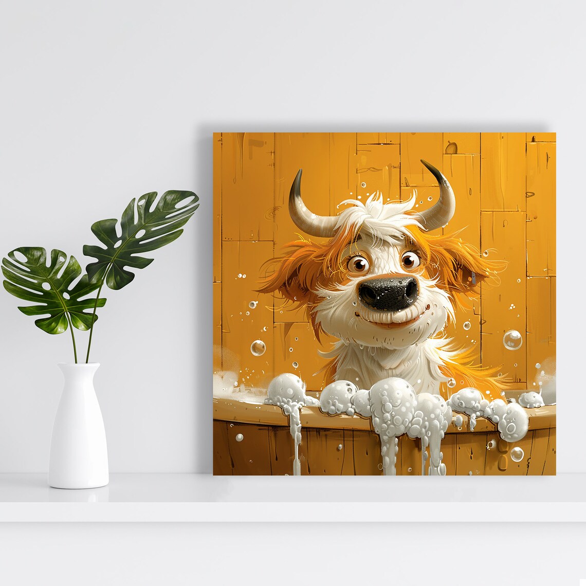 Highland Cow Bubble Bath Tub Cute Whimsical Animal Wall Poster - Image 2