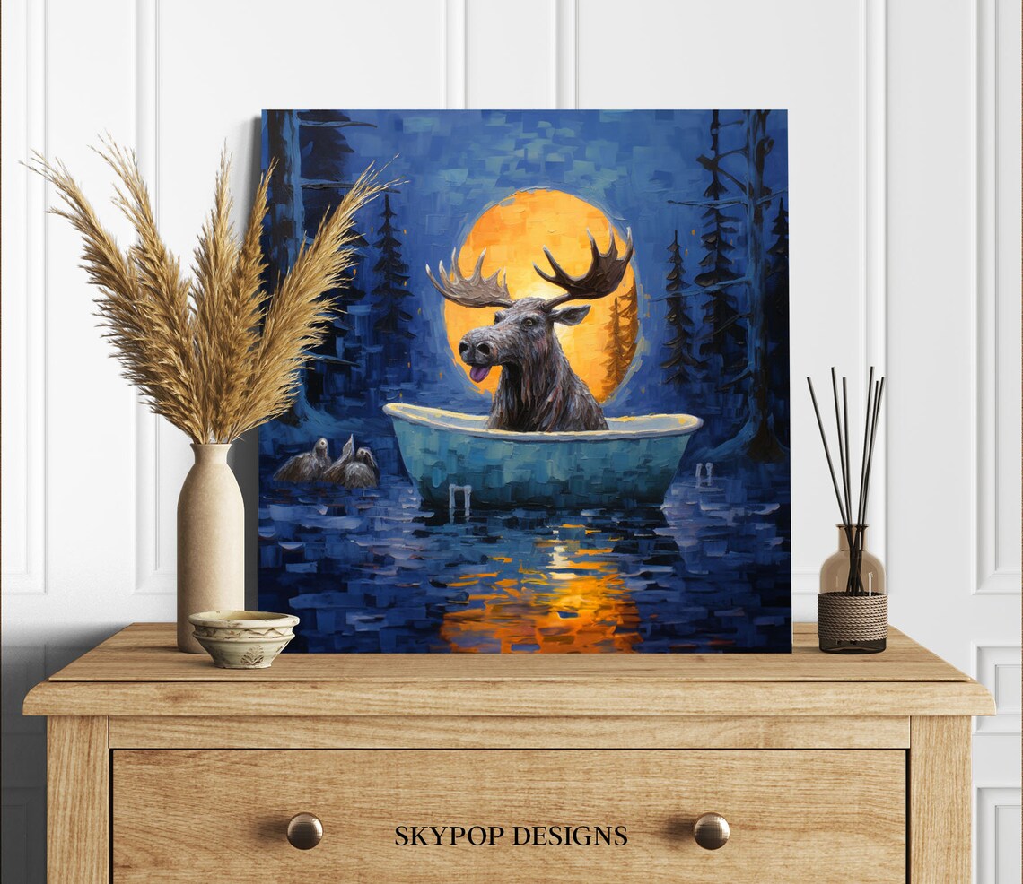 Moose In Bathtub Bathroom And Nursery Decor Art Print - Image 2