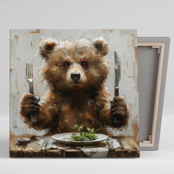 Hungry Bear Fine Dining Fork Knife Farmhouse Rustic Kitchen Art Poster