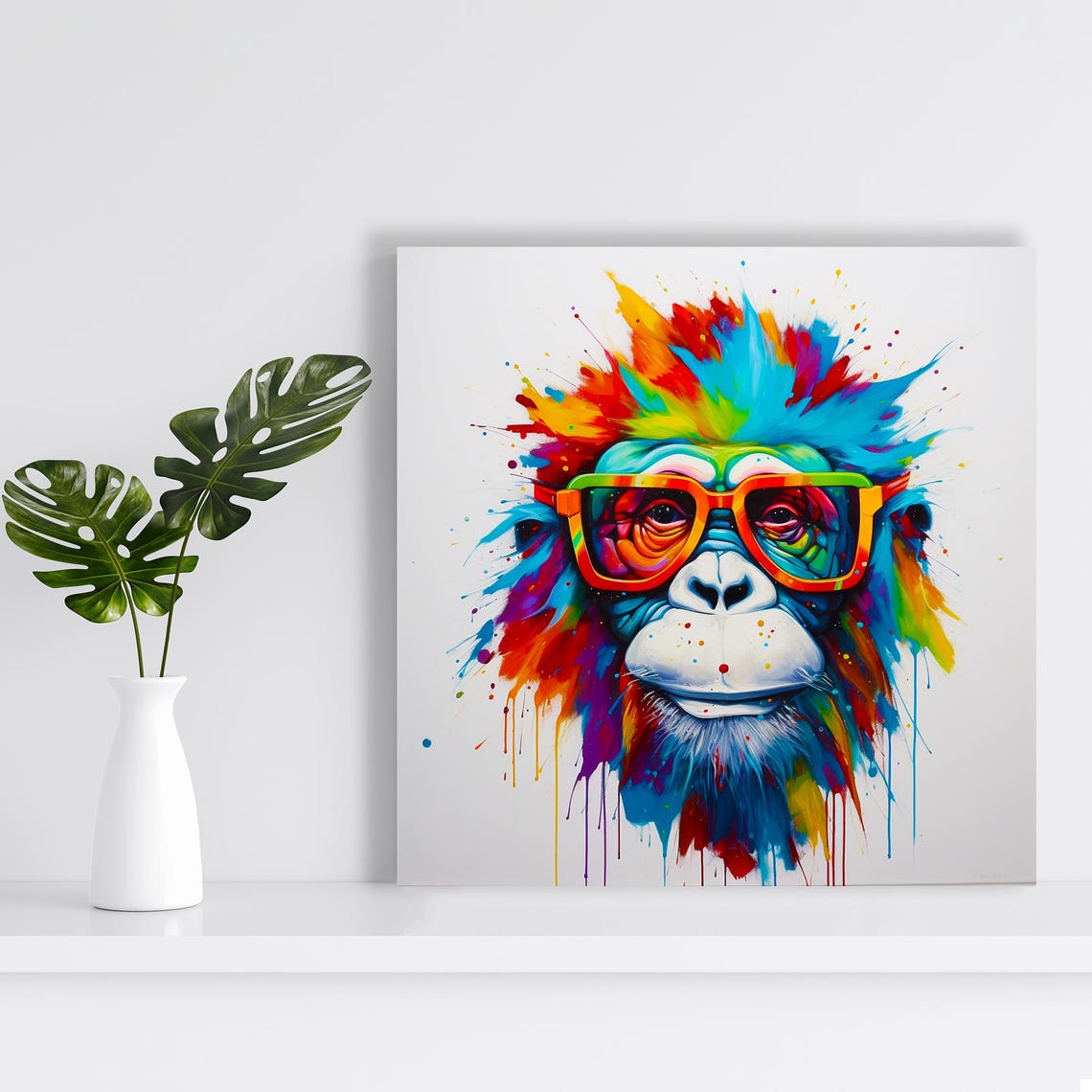 Rainbow Chimpanzee Wearing Orange Glasses Pop Art Fun Animal Poster - Image 2