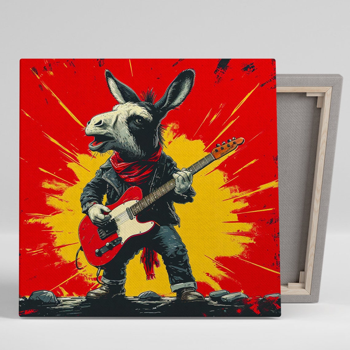 Rock Star Donkey Electric Guitar Leather Jacket Red Explosive Poster