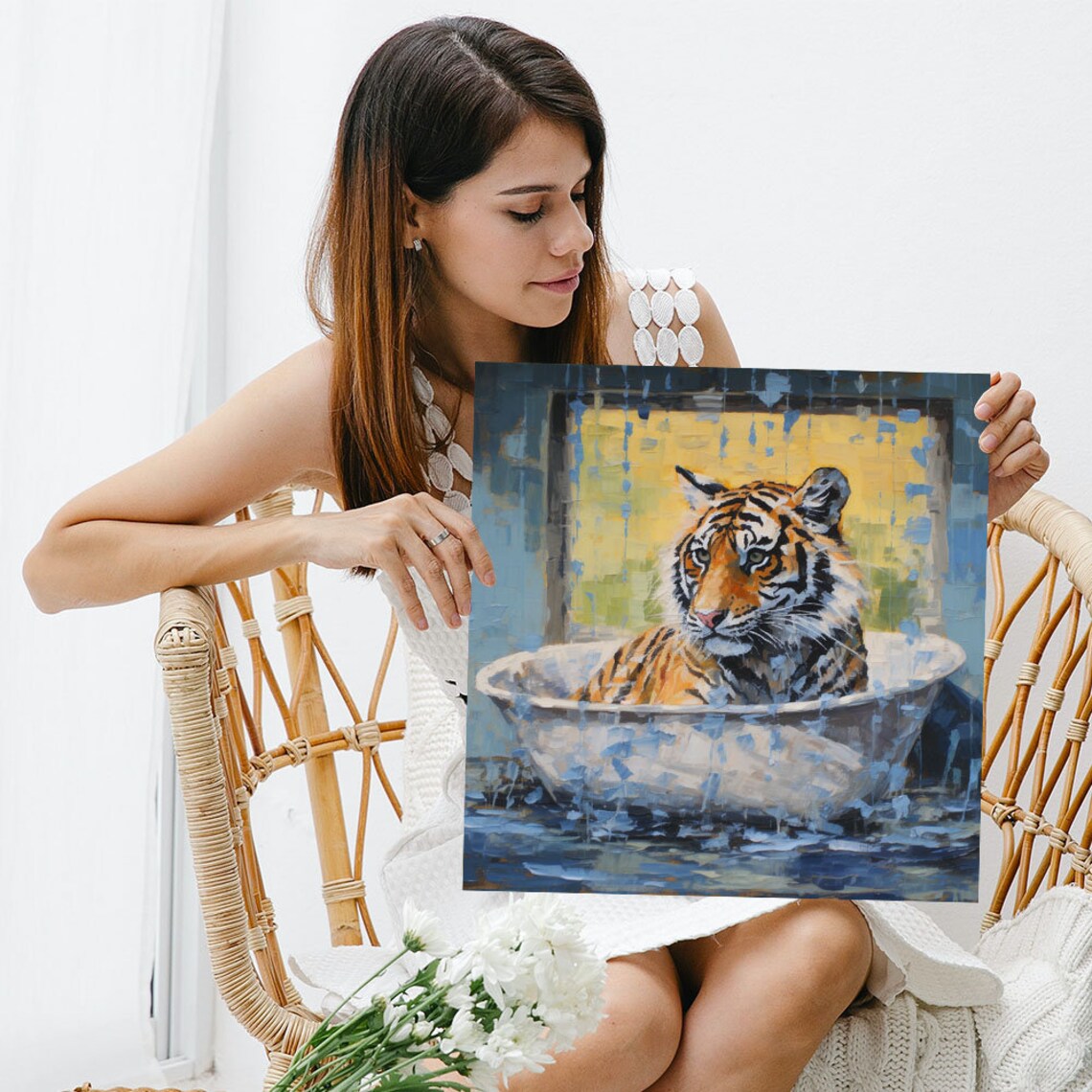 Tiger Relaxing In Bathtub Funny Bathroom Animal Portrait Canvas Poster - Image 5