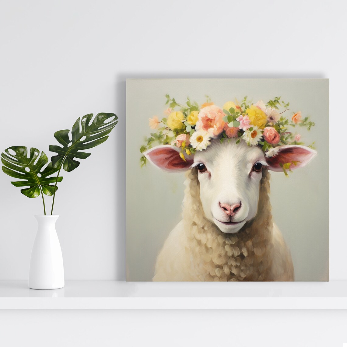 Floral Crown Sheep, Whimsical Farmhouse Art Print - Image 2