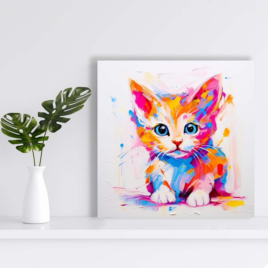 Playful Kitten Colorful Splash Paint Abstract Cute Animal Portrait Poster - Image 2