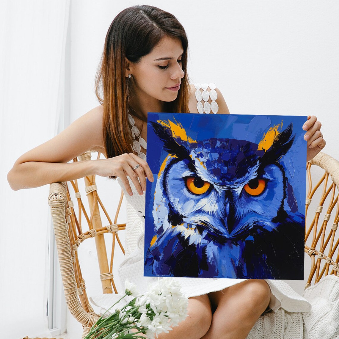Owl Gaze, Whimsical Contemporary Minimalist Art Print - Image 3