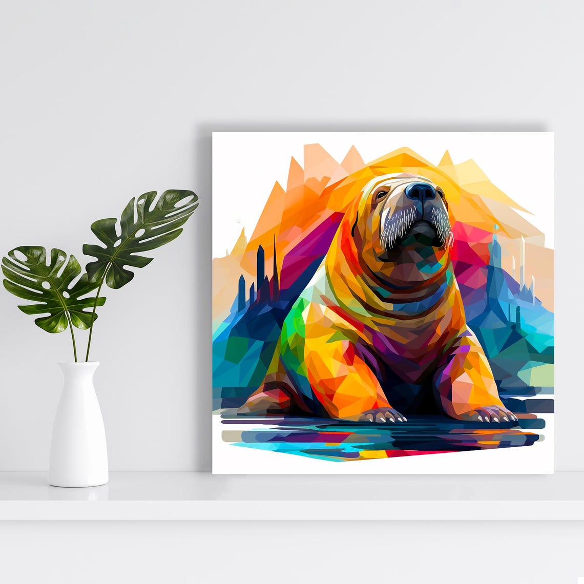 Colorful Geometric Walrus Modern Abstract Low Poly Animal Poster - Image 2