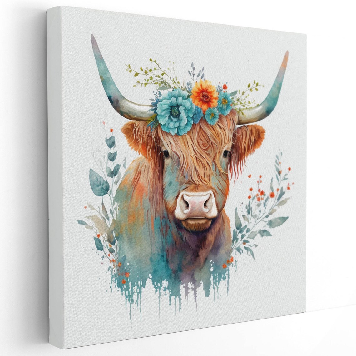 Highland Cow With Flower Art Print, Farm Animal - Image 2