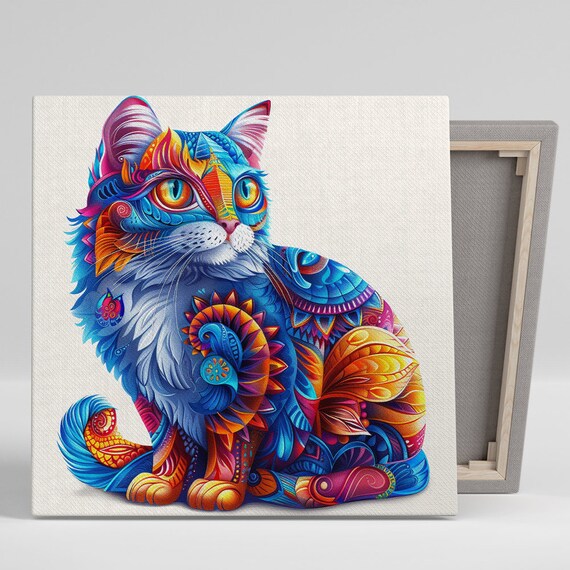 Kaleidoscopic Feline Fantasy Cat Mandala Bohemian Colorful Wall Art Poster