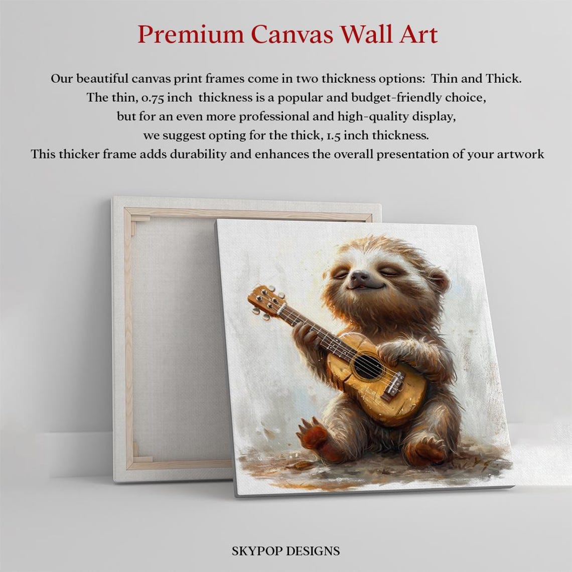Sweet Baby Sloth Playing Guitar Watercolor Nursery Musical Art Poster - Image 3