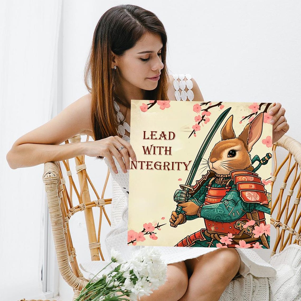 Samurai Bunny Lead with Integrity Motivational Japanese Rabbit Poster - Image 3