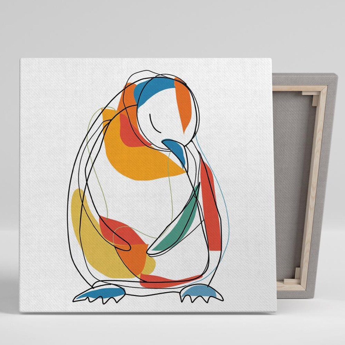 Abstract Penguin Line Art Colorful Minimalist Modern Animal Poster