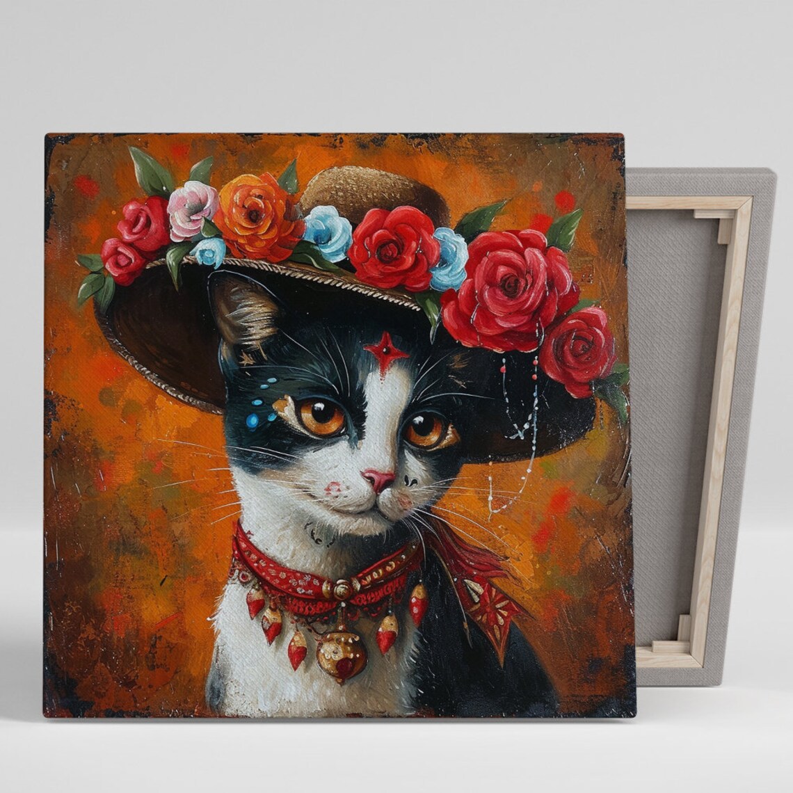 Cat Fiesta, Whimsical Bohemian Glam Art Print