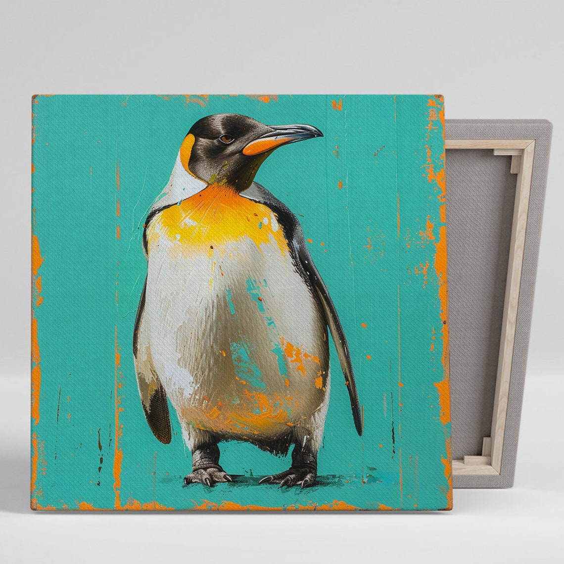 King Penguin Vibrant Pop Art Turquoise Splash Modern Bird Poster