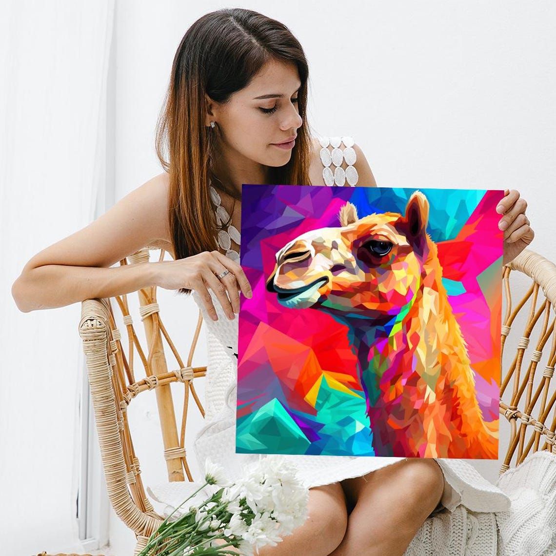 Rainbow Camel Kaleidoscope Low Poly Colorful Geometric Animal Poster - Image 3