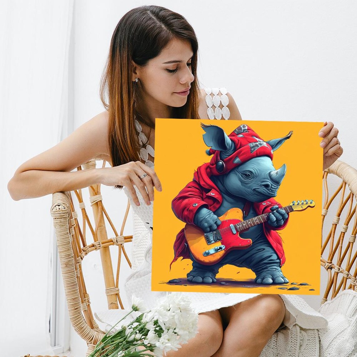 Rocking Rhino Wall Art Or Poster Whimsical Animal Decor Living Room Game Room Childrens Room Office Wall Art Colorful Music Art - Image 3