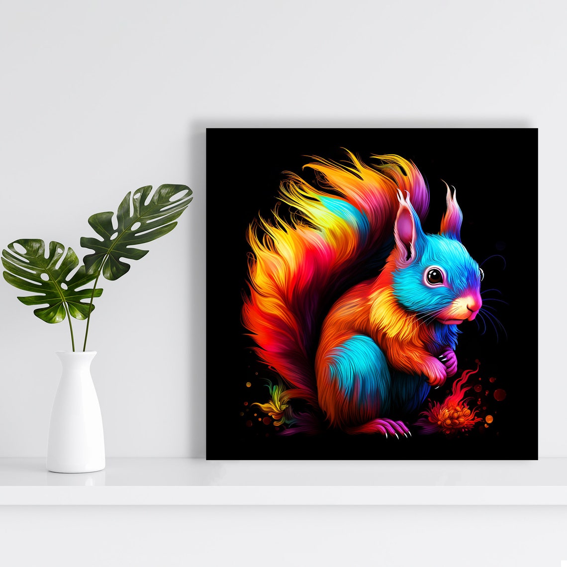 Rainbow Colorful Squirrel Black Background Vibrant Wall Art Poster - Image 2