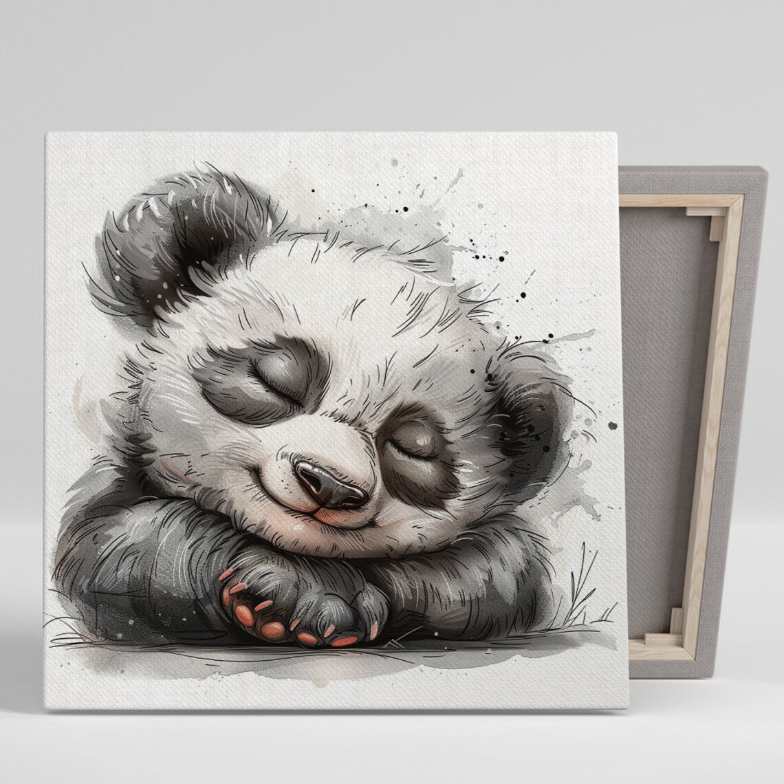 Sleepy Baby Panda Curled Up Watercolor Sketch Nursery Animal Wall Poster