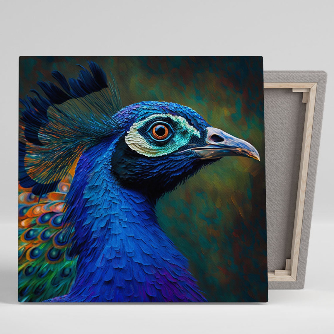 Vivid Blue Peacock Head Close Up Colorful Painterly Bird Art Poster