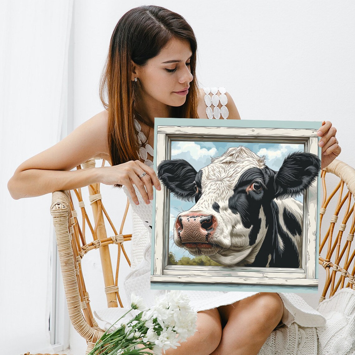 Curious Cow Close-Up Rustic Farmhouse Wall Art Print - Image 3