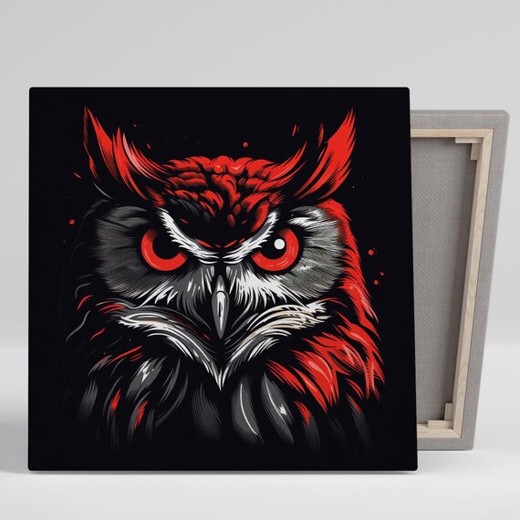 Gothic Red Eyed Owl Portrait Dramatic Black Background Wildlife Poster