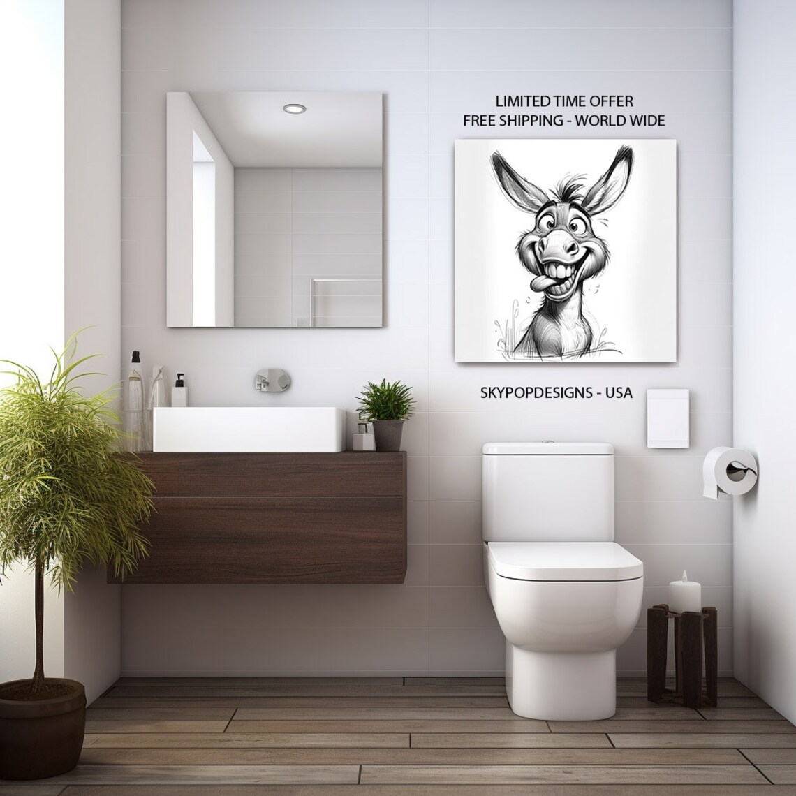 Funny Donkey Bathroom Wall Art Decor Poster Print - Image 2