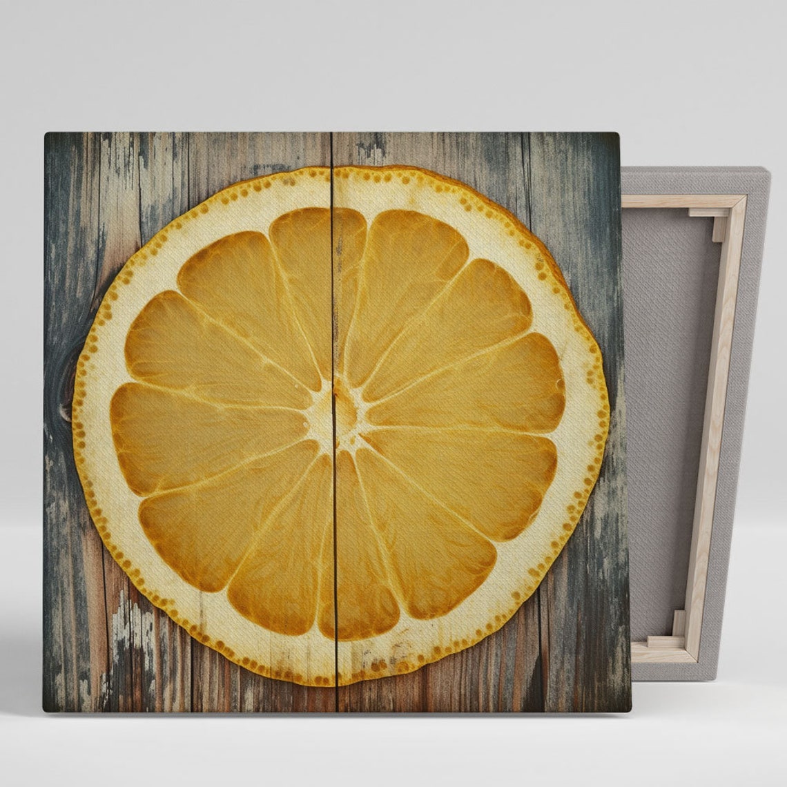 Giant Citrus Slice Weathered Blue Wood Rustic Kitchen Art Poster