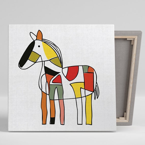 Geometric Horse Art Or Poster Abstract Contemporary Decor Living Room Office Nursery Childrens Room Wall Art Red Yellow Green