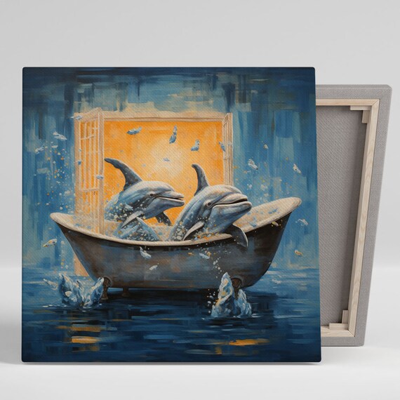 Two Dolphins In Bathtub Or Poster Bathroom Wall Art Bathtub Art Dolphin Wall Decor Animal Decor Home Decor Dolphin Wall Hang