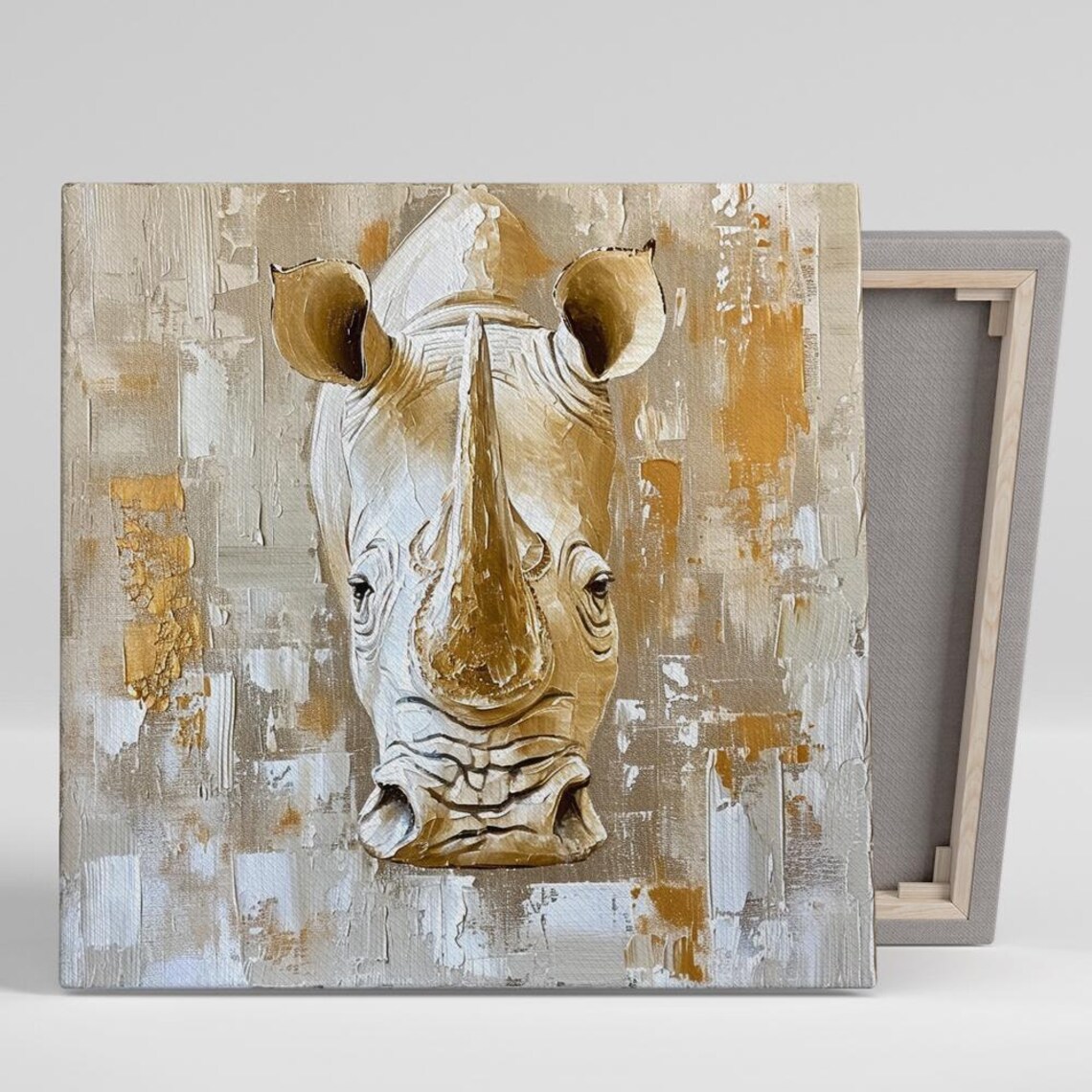 Gilded Rhino Elegance, Rustic Minimalist Art Print