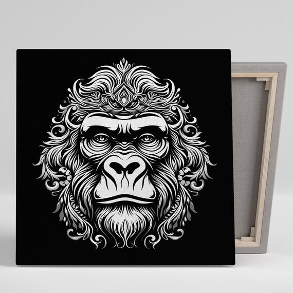 Gorilla Majesty Art Or Poster Contemporary Animal Decor Living Room Office Game Room Home Gym Wall Art Black White Grey Design