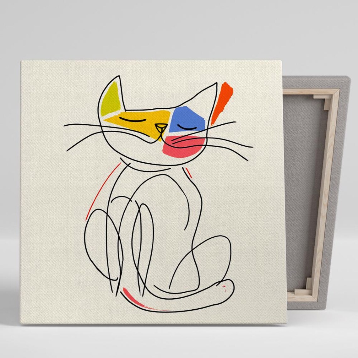 Minimalist Cat Line Drawing Colorful Abstract Modern Scandinavian Wall Art Print