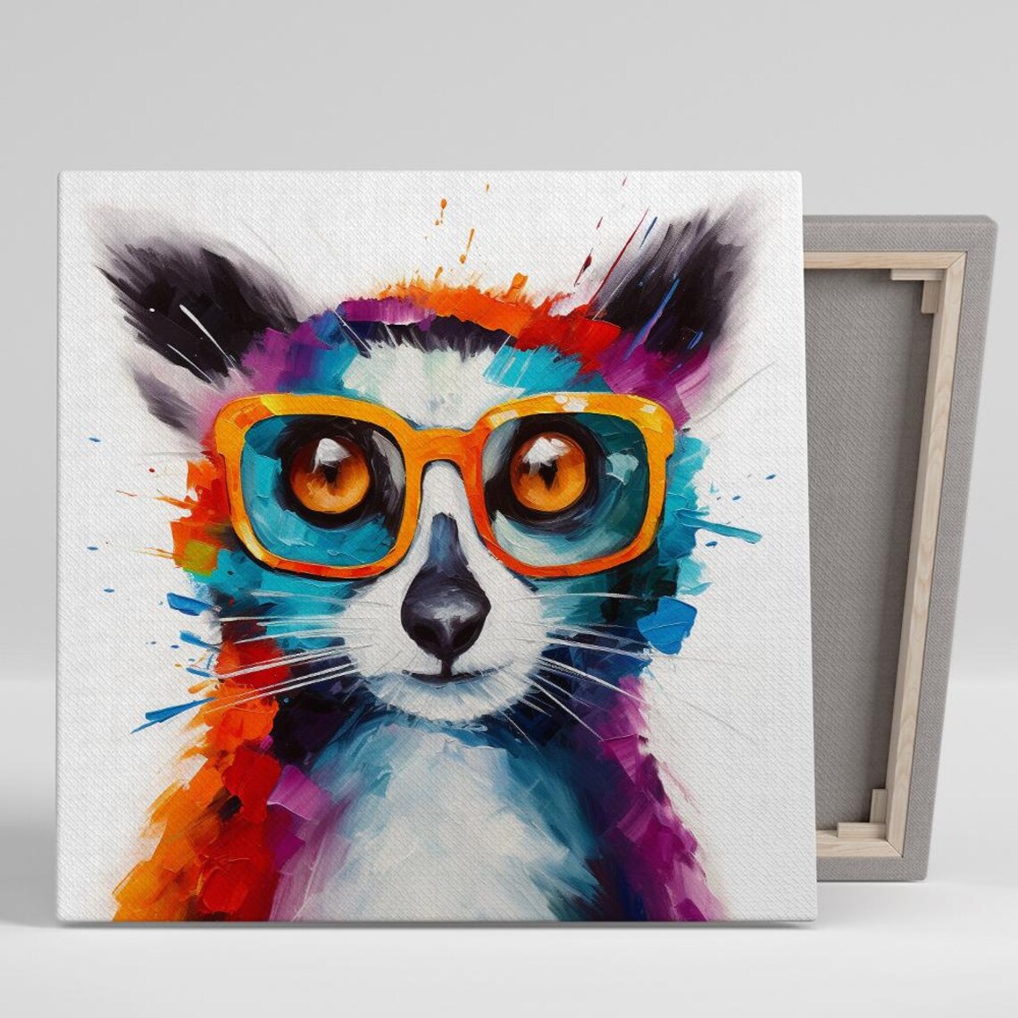 Hipster Lemur With Orange Glasses Colorful Pop Art Splash Animal Poster