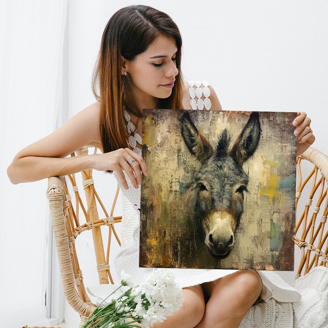 Soulful Donkey Portrait, Farmhouse Wall Art Print - Image 3