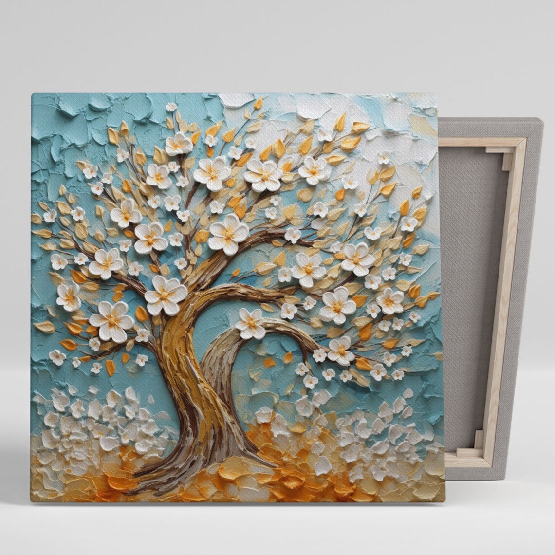White Blue Floral Tree Botanical Wall Art Print