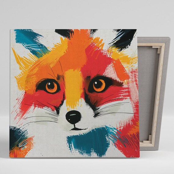 Vibrant Fox Face Close Up Bold Colorful Brushstroke Art Poster