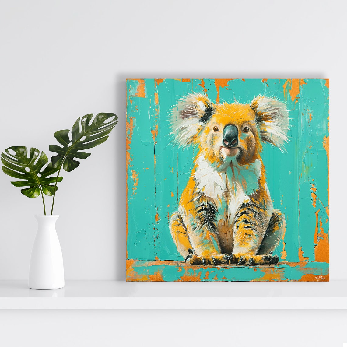 Koala Bear Sitting Teal Orange Splash Paint Modern Animal Wall Poster - Image 2