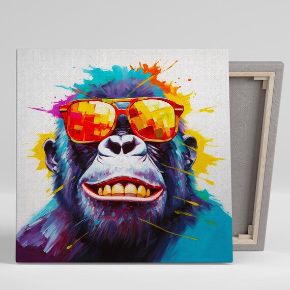 Cool Gorilla Wearing Sunglasses Colorful Paint Splash Pop Art Animal Poster