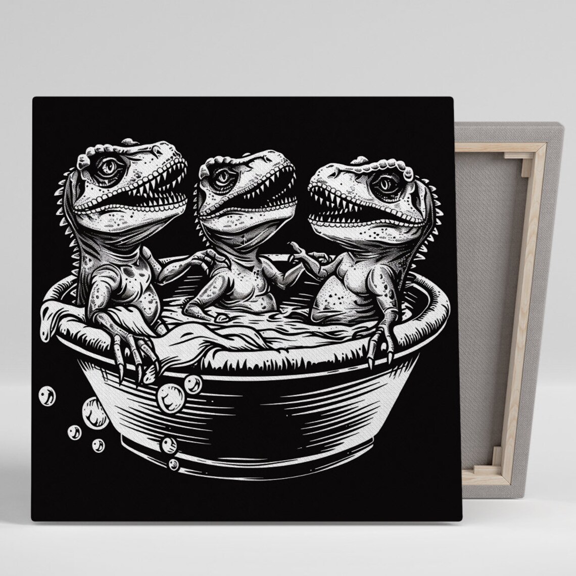 Dinosaur Hot Tub Party, Whimsical Wall Art Print