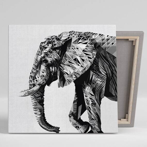 Geometric Polygon Elephant Black And White Modern Abstract Line Art Poster
