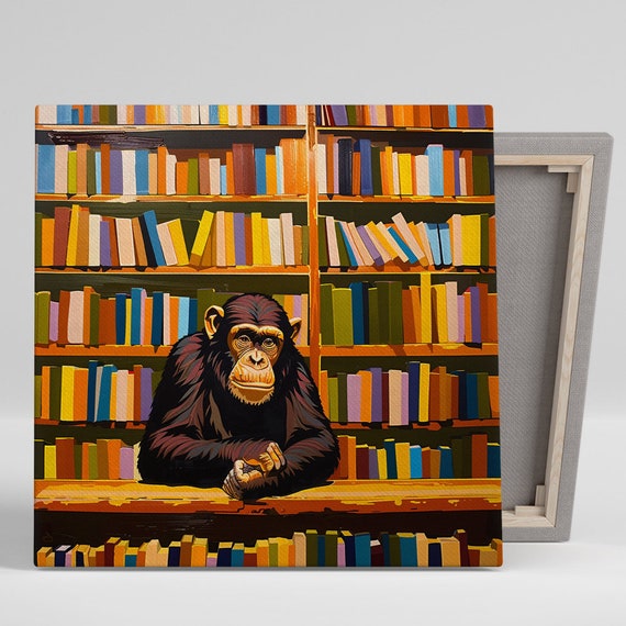 Chimpanzee Wall Art Or Poster Pop Art Modern Decor Library Office Living Room Wall Art Brown Orange Blue Multicolor Animal Art