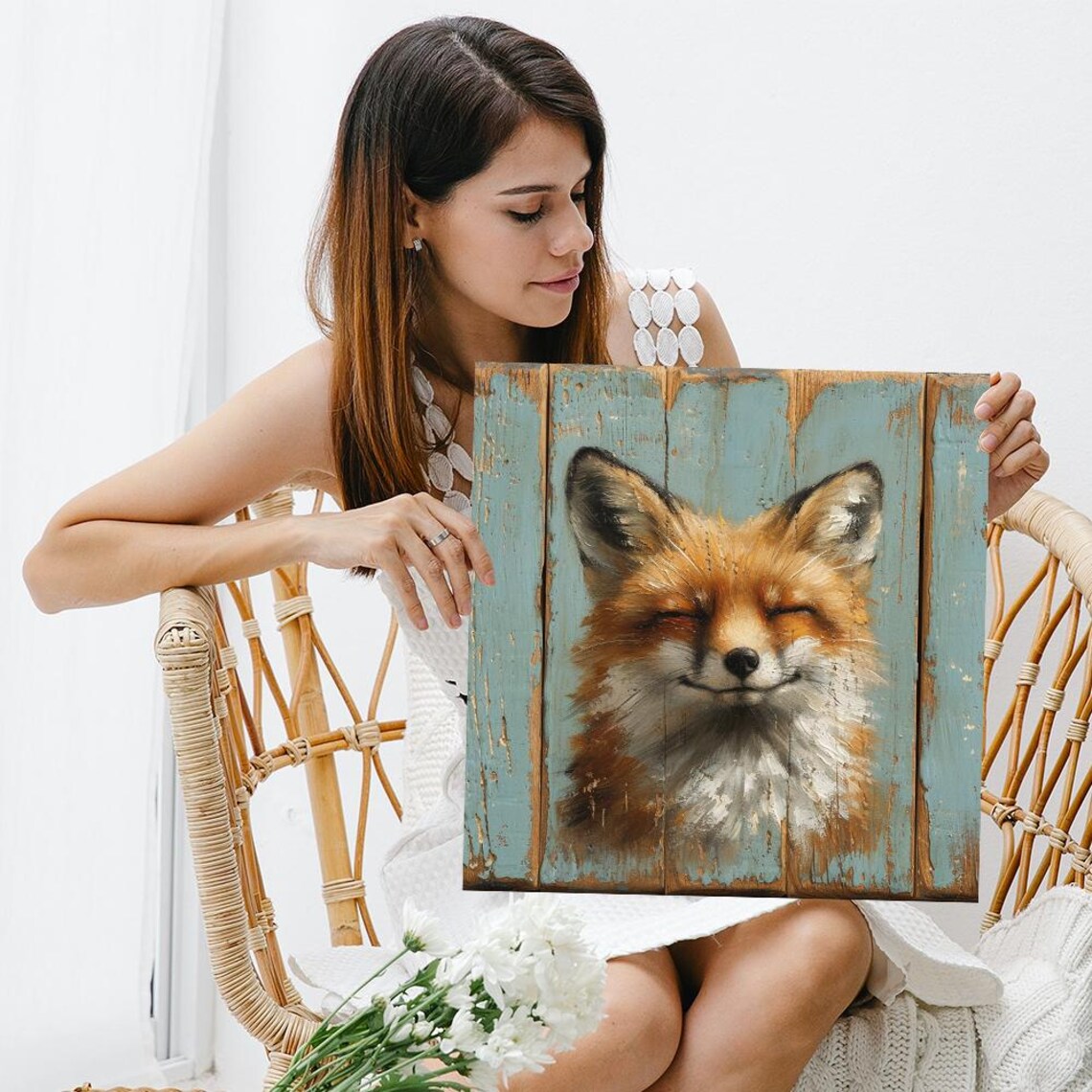 Contented Fox Whimsical Rustic Farmhouse Wall Art Print - Image 3