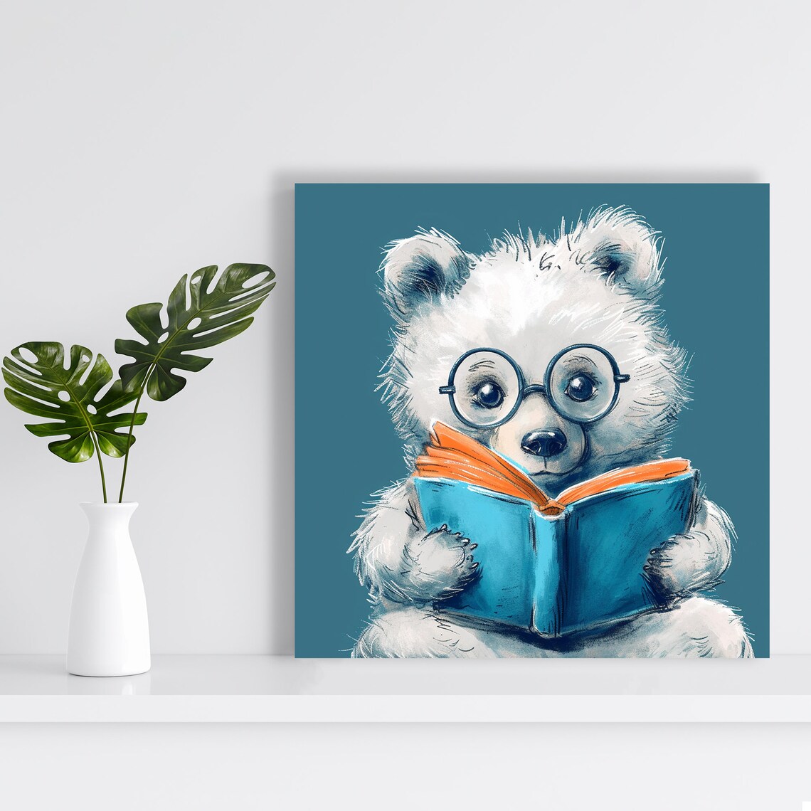 Bookworm Bear, Whimsical Modern Nursery Art Print - Image 2