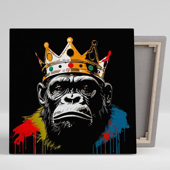 Chimpanzee Wall Art Or Poster Street Pop Art Decor Living Room Office Game Room Wall Art Black Gold Red Blue Contemporary Design