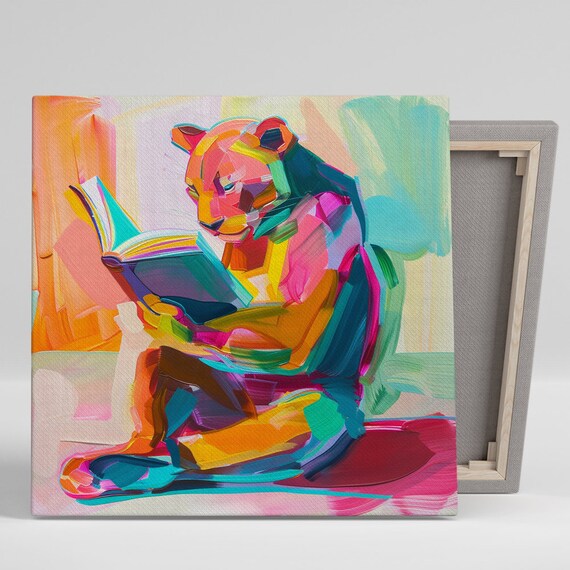 Colorful Abstract Bear Reading Book Pop Art Animal Wall Poster