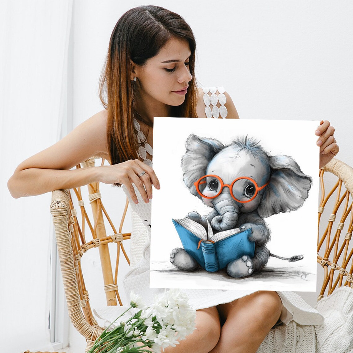 Elephant Bookworm Poster, Whimsical Kids Room Decor - Image 3