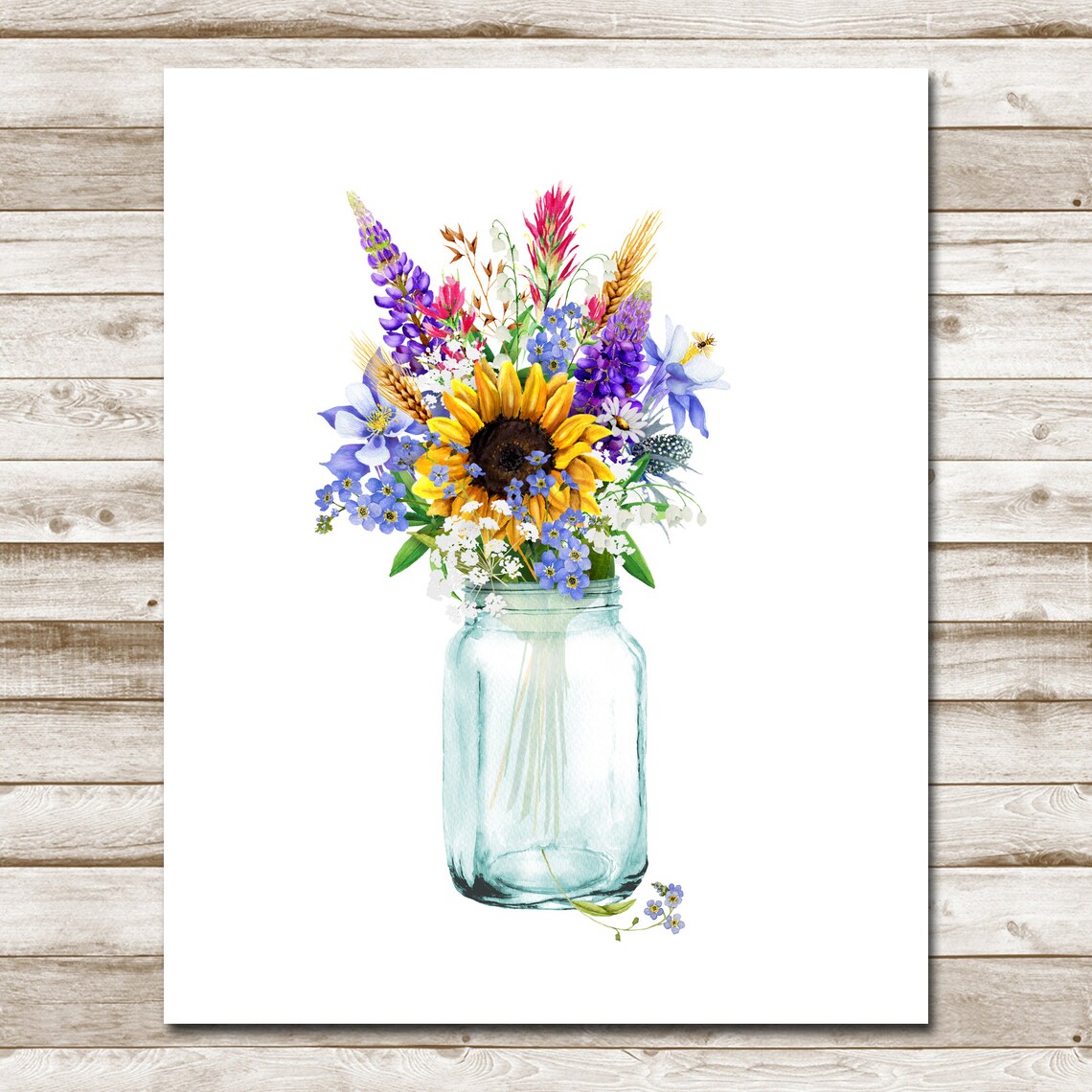Wildflower Bouquet Mason Jar Farmhouse Art Print - Image 4