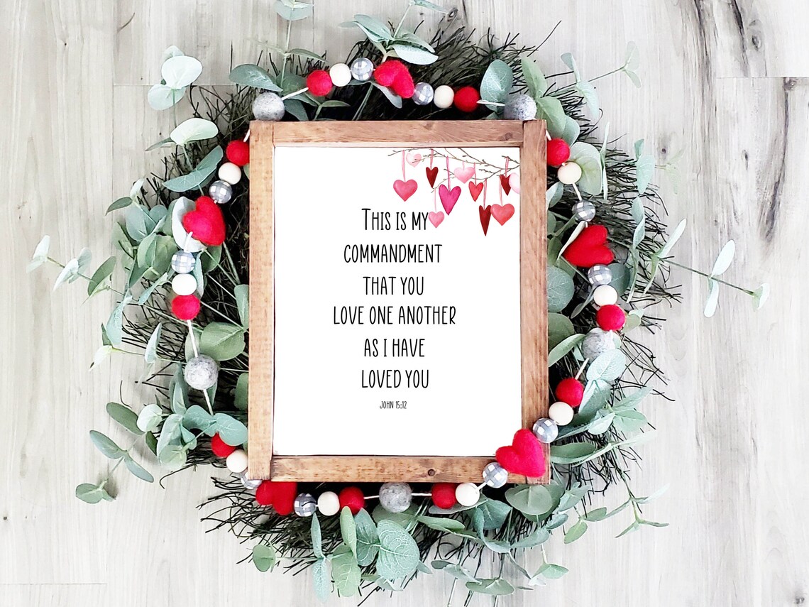 Love One Another John 1512 Scripture Verse Watercolor Hearts Christian Poster