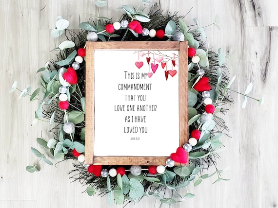 Love One Another John 1512 Scripture Verse Watercolor Hearts Christian Poster