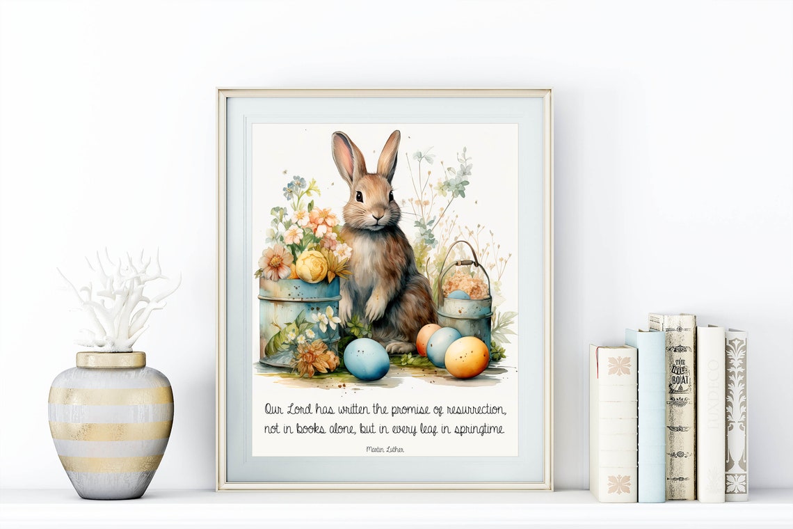 Easter Bunny With Painted Eggs Watercolor Spring Resurrection Poster - Image 9